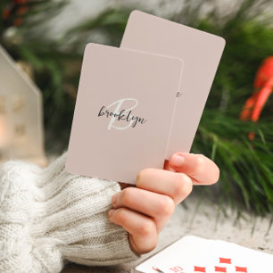 Trendy Blush Pink Grey Script Monogram Playing Cards