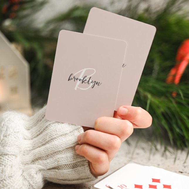 Trendy Blush Pink Grey Script Monogram Playing Cards (Creator Uploaded)