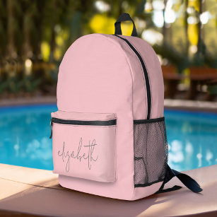 Trendy blush pink - modern script grey name printed backpack