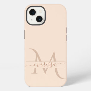 Trendy Blush Pink Monogram Script Name Girly iPhone 13 Case