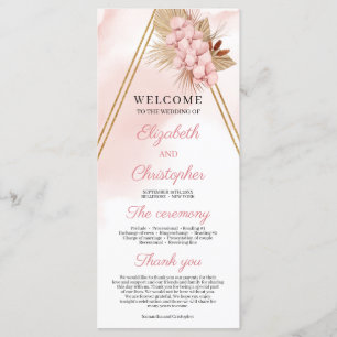 Trendy Blush Pink Orchid Dried Palm Gold Arch Programme