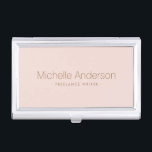 Trendy blush pink personalised name business card holder<br><div class="desc">Elegant business card holder featuring your name and title on a blush pink background. Part of a set with coordinating stationery and business supplies.</div>