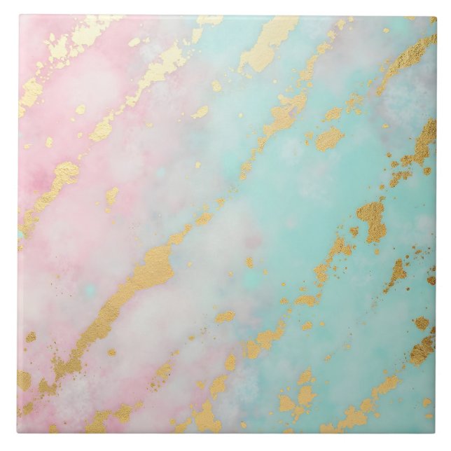 Trendy Blush Pink Soft Mint Gold Luxury Collection Tile (Front)
