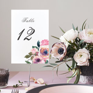 Trendy Blush Pink Watercolor Table Tent Sign Number