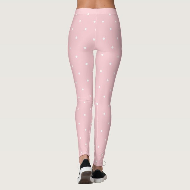 Trendy Blush Pink White Circles Dots Chic Template Leggings (Back)