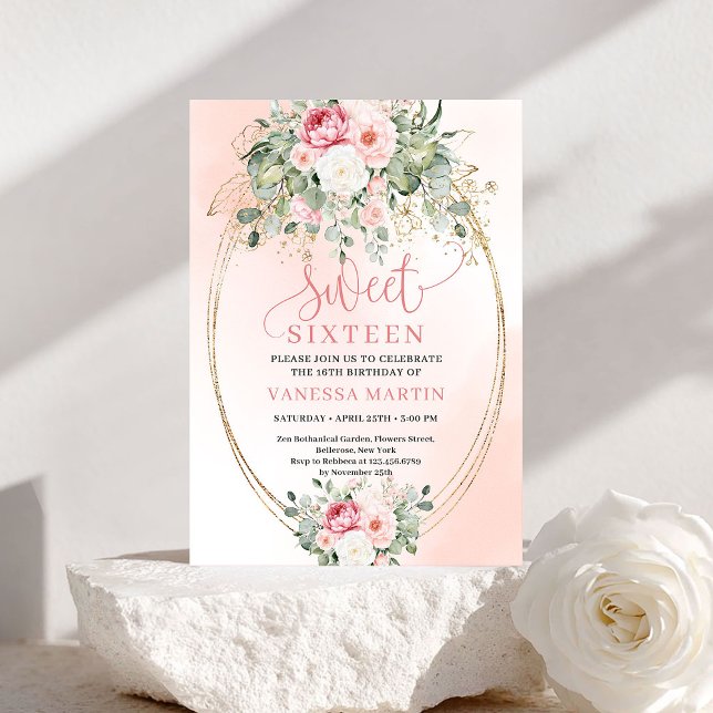 Trendy Blush Rose Gold Sweet Sixteen Invite (Trendy Blush Rose Gold Sweet Sixteen Invite)