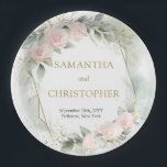 Trendy blush roses gold frame eucalyptus wedding paper plate<br><div class="desc">Behold the enchanting Elegant Greenery Foliage Faux Gold Paper Plate - a dazzling addition to any wedding celebration! With its intricate design of lush greenery and faux gold accents, this plate effortlessly exudes elegance and charm. Perfect for adding a touch of sophistication to your special day, these plates will transport...</div>