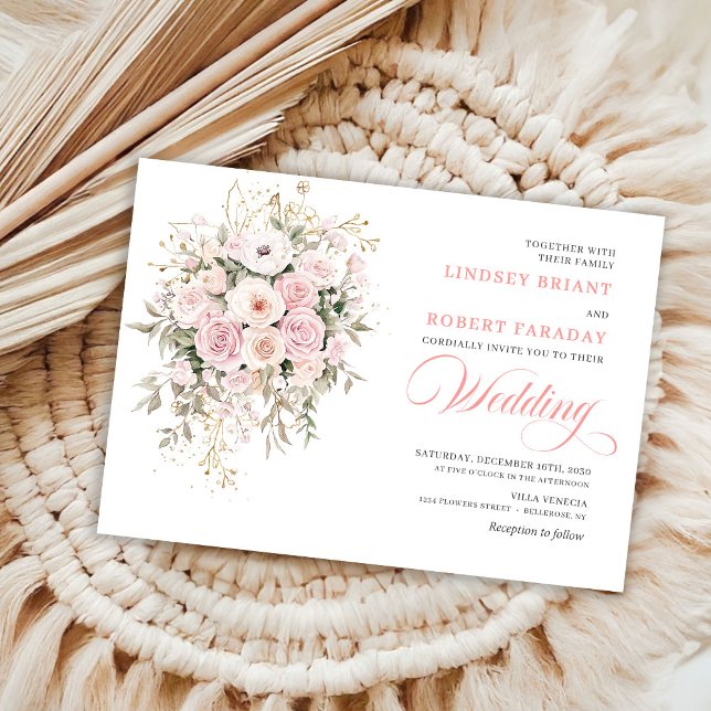 Trendy Blush Roses Greenery Wedding Invitation (Trendy Blush Roses Greenery Wedding Invite)