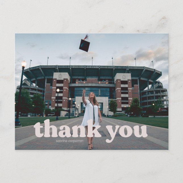 Trendy Blush Typography Graduation Thank You Postcard (Front)