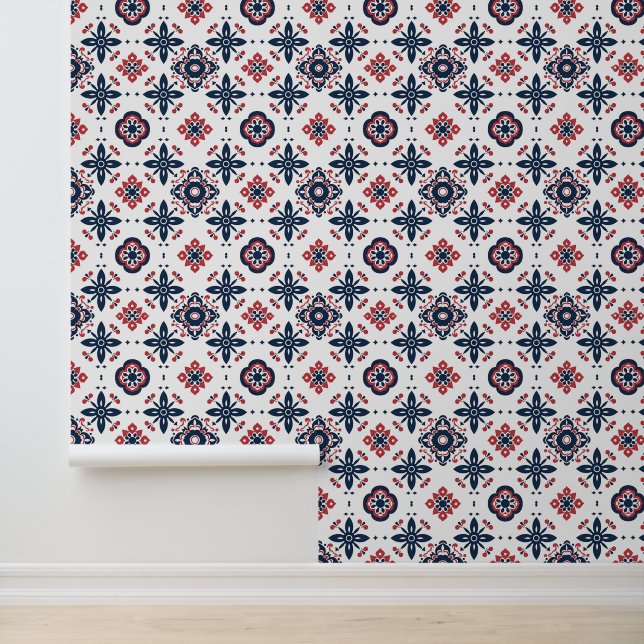 Trendy Bohemian Blooming Mesh Art Pattern Wallpaper (Application)