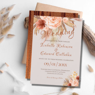 Trendy Bohemian Floral Bouquet Peach & Copper  Invitation