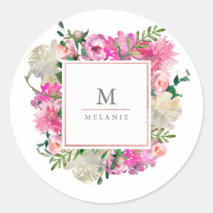 Trendy Bohemian Floral Monogram Sticker