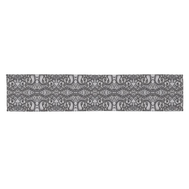 trendy bohemian girly Parisian black lace Short Table Runner (Horizontal)