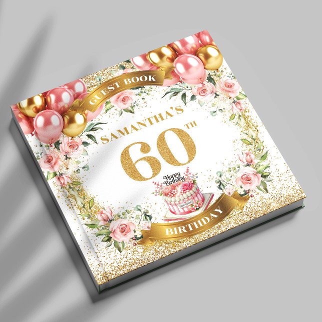 Trendy Boho 60th Birthday Guest Book Floral Accent (Trendy Boho 60th Birthday Guest Book Floral Accent

)