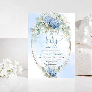 Trendy Boho Blue Floral Baby Shower Invitation