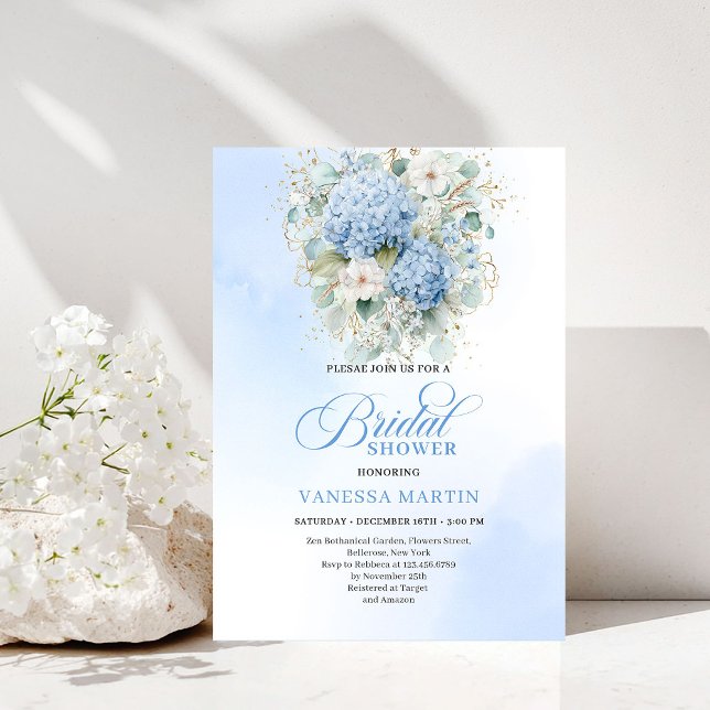 Trendy Boho Blue Floral Bridal Shower Invitation (Trendy Boho Blue Floral Bridal Shower Invitation)