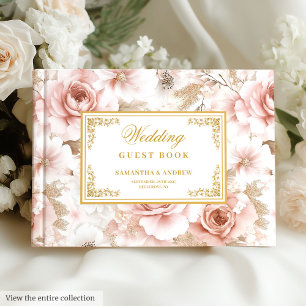 Trendy Boho Blush Ivory Gold Watercolor Guest Book