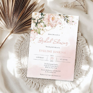 Trendy Boho blush pink and gold flowers eucalyptus Invitation