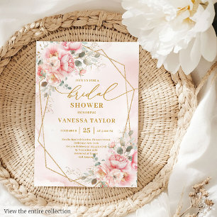 Trendy Boho Blush Pink Gold Floral Bridal Shower  Invitation