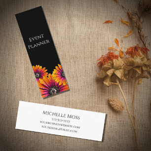Trendy Boho Botanical Daisies Black White Mini Business Card