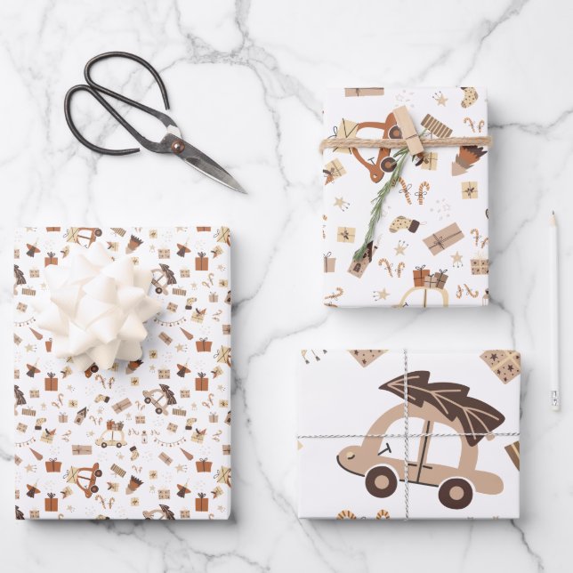 Trendy Boho Brown Christmas Wrapping Paper Sheet (Front)
