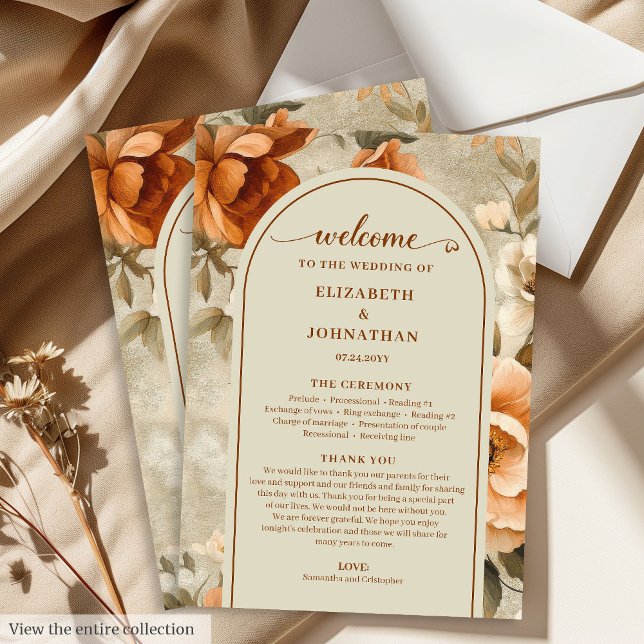 Trendy Boho Burnt Orange Ivory Sage Floral Wedding Programme (Trendy Boho Burnt Orange Ivory Sage Floral Wedding Program

)