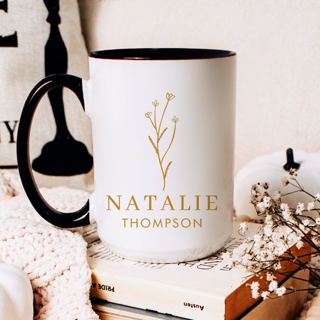 Trendy Boho Chic Minimalist Custom Mustard Yellow  Coffee Mug (Creator Uploaded)