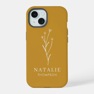 Trendy Boho Chic Minimalist Custom Mustard Yellow iPhone 15 Case