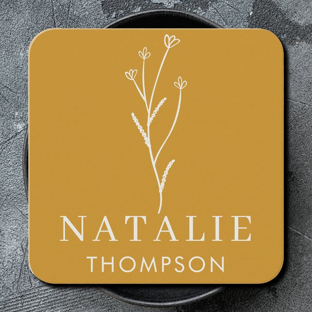 Trendy Boho Chic Minimalist Mustard Yellow  Square Business Card (Creator Uploaded)