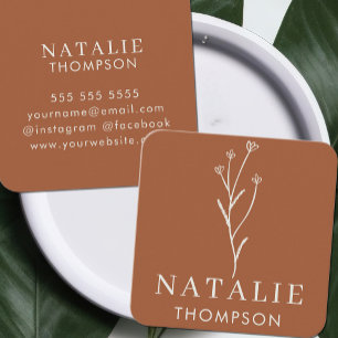 Trendy Boho Chic Minimalist Terracotta Flower Square Business Card