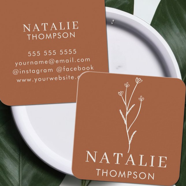 Trendy Boho Chic Minimalist Terracotta Flower Square Business Card (Creator Uploaded)