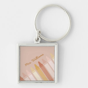 Trendy Boho Colours Crayon Teacher Name Key Ring