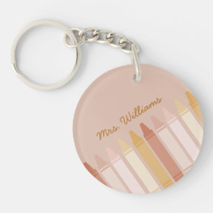Trendy Boho Colours Crayon Teacher Name Key Ring