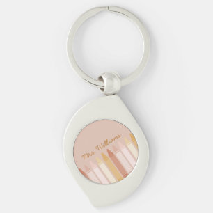 Trendy Boho Colours Crayon Teacher Name Key Ring