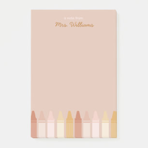 Trendy Boho Colours Crayon Teacher Name Post-it Notes