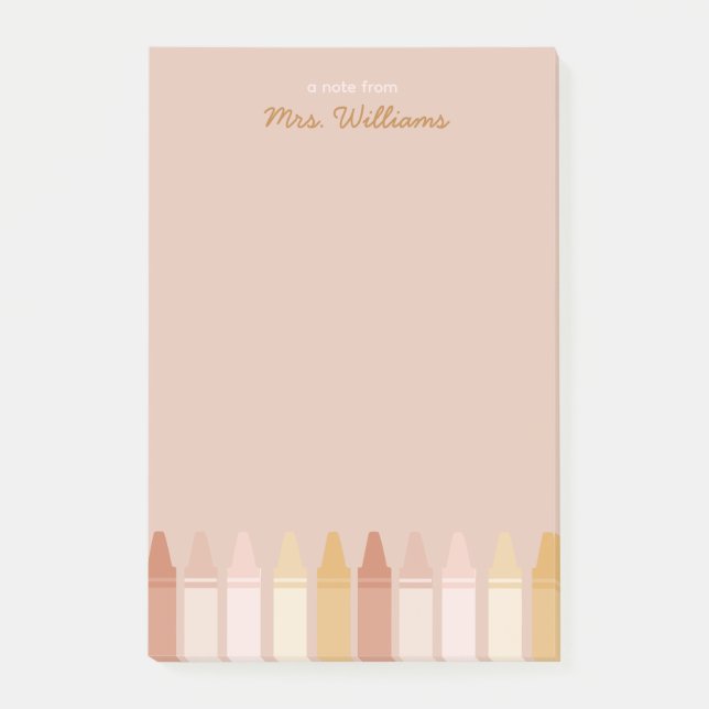 Trendy Boho Colours Crayon Teacher Name Post-it Notes (Front)