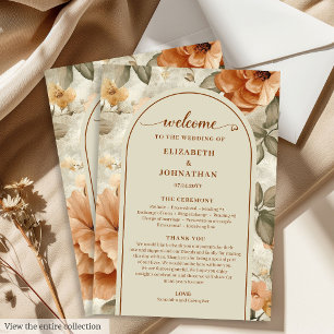 Trendy Boho Copper Ivory Olive Sage Floral Wedding Programme