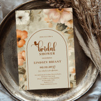 Trendy Boho Copper Sage Floral Bridal Shower Invit