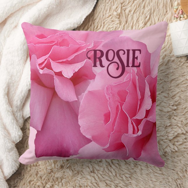 Trendy boho cute pink rose name Rosie customizable Cushion (Blanket)