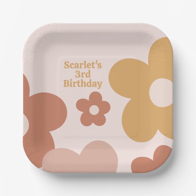 Trendy Boho Daisies Paper Plate (Front)