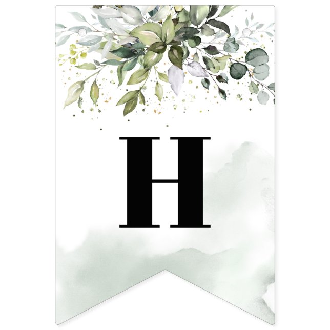 Trendy boho eucalyptus green 16th Birthday Party  Bunting (First Flag)