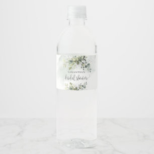 Trendy boho eucalyptus greenery gold Bridal Water Bottle Label