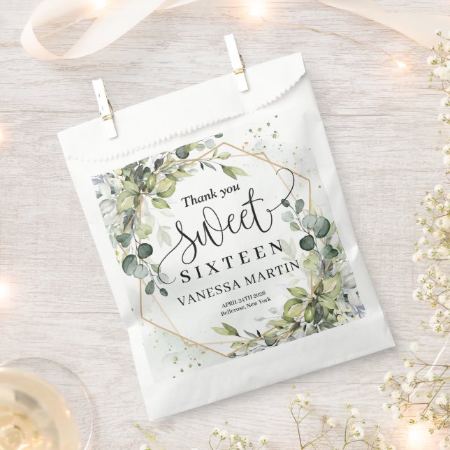 Trendy boho eucalyptus greenery gold sweet sixteen favour bags (Clipped)