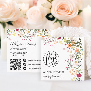 Trendy Boho floral event planner logo qr code Square Business Card