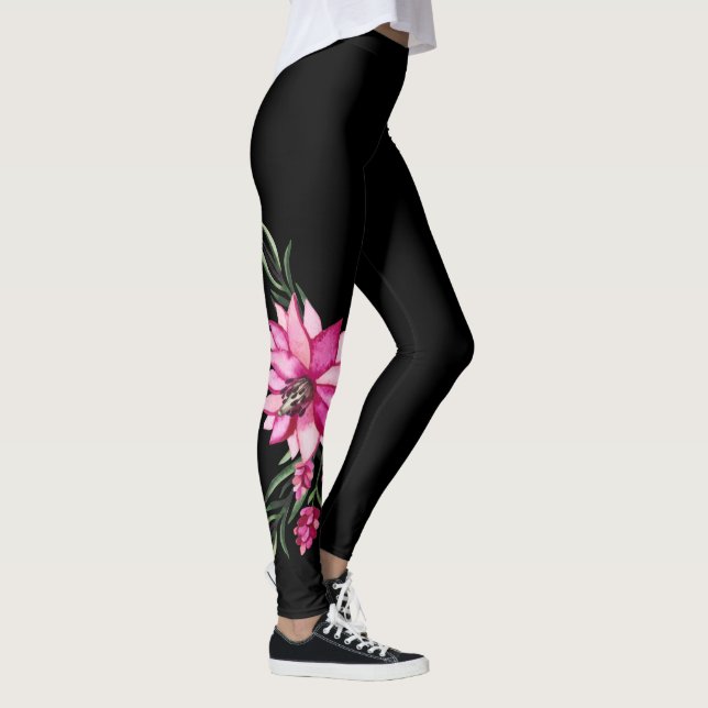 Trendy Boho Floral Leggings - Black Corsage Design (Right)