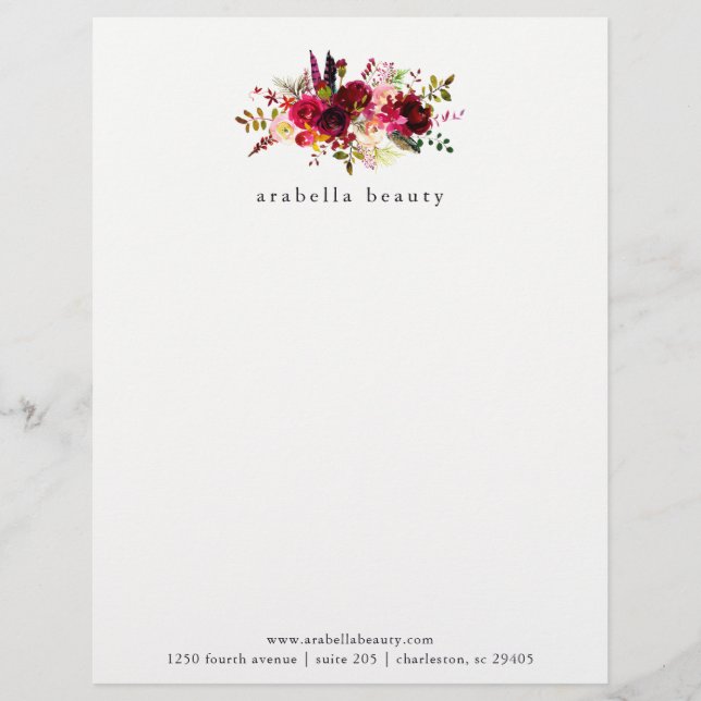 Trendy Boho Floral with Business Name Custom Letterhead (Front)