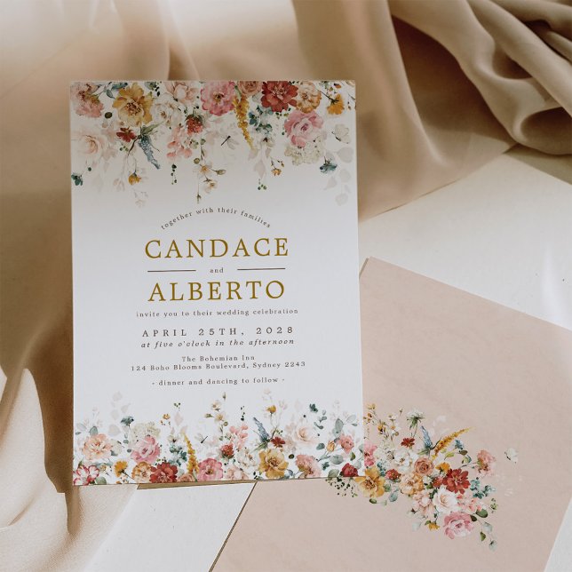 Trendy Boho Garden Flowers Wedding Party Invitation (Creator Uploaded)