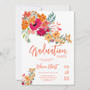 Trendy Boho Graduation Photo Card – Orange Florals