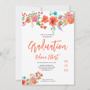 Trendy Boho Graduation Photo Card – Orange Florals