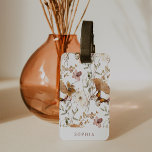 Trendy Boho Neutral Autumn Wildflowers on White Luggage Tag<br><div class="desc">This trendy luggage tag features a pretty, boho autumn pattern of neutral, terracotta and blush pink coloured wildflowers and green leaves with butterflies on a white background. Personalise with your name or monogram. The back has another wildflower bouquet along with room for your contact information in a matching rose pink...</div>